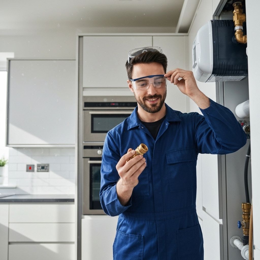 Bluorca professional plumber working on heating system